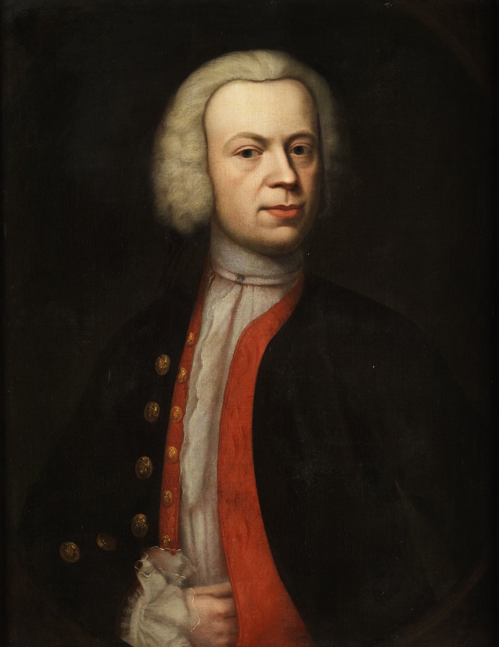 Polodlouhý portrét gentlemana s parukou od Unidentified painter label QS