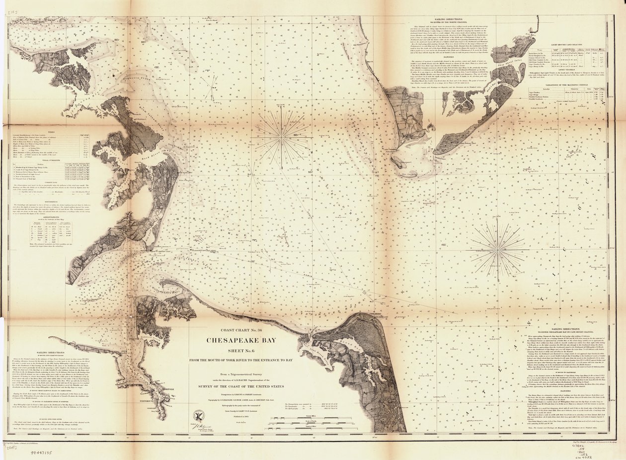 Chesapeake Bay. List 6, od ústí řeky York River po vjezd do zálivu. LOC 99447135 od United States Coast Survey