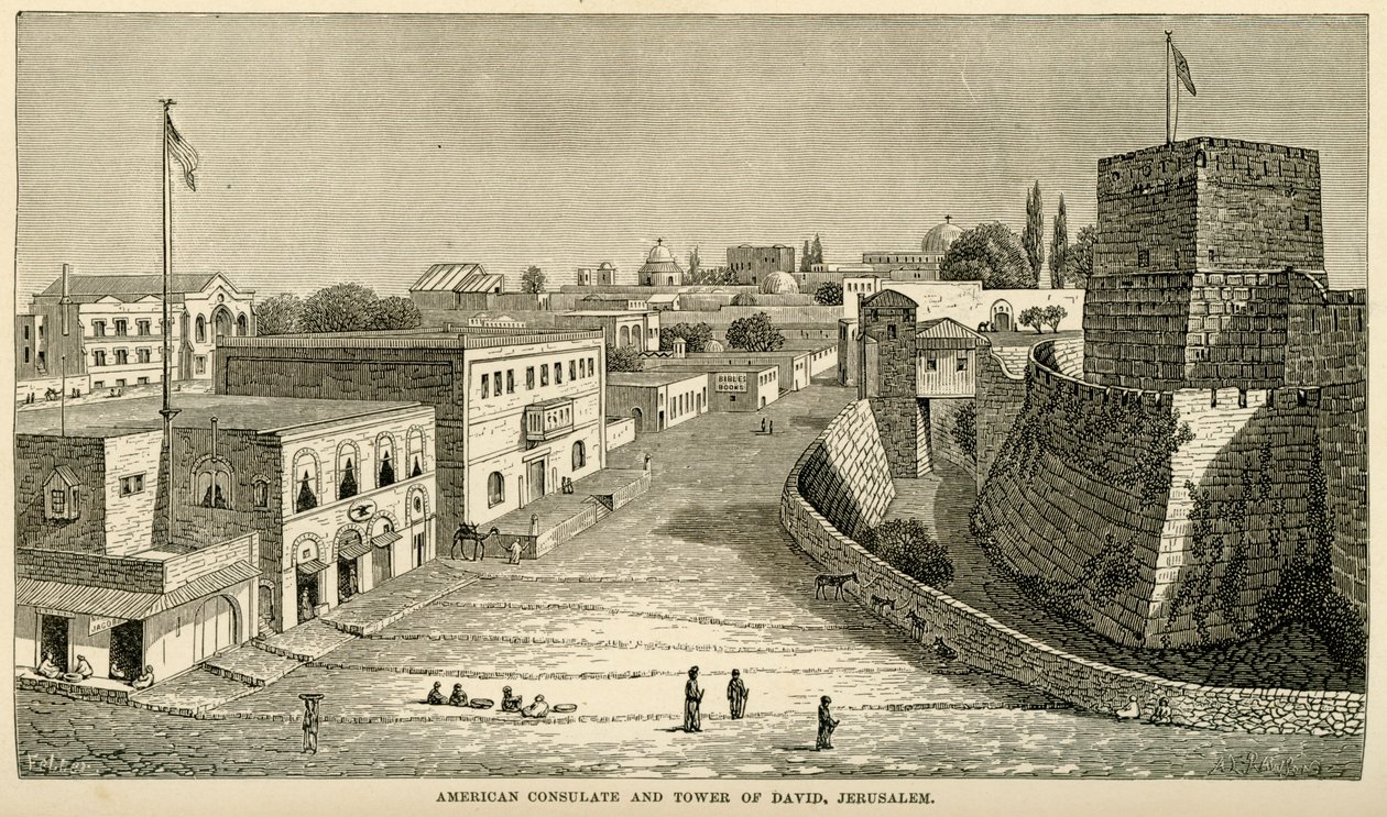 První budova amerického konzulátu v Jeruzalémě, kolem roku 1857 od Unknown