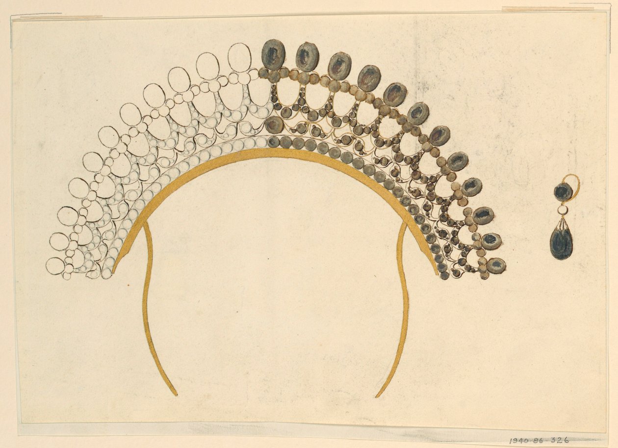 Kresba, design hřebene a náušnice, ca. 1815 od Unknown