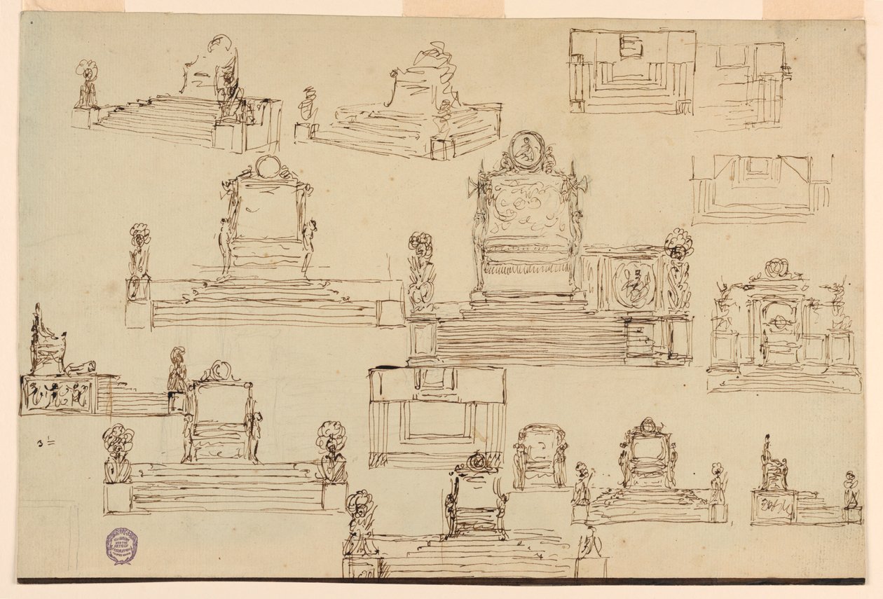 Kresba, patnáct skic pro trůn, ca. 1810 od Unknown