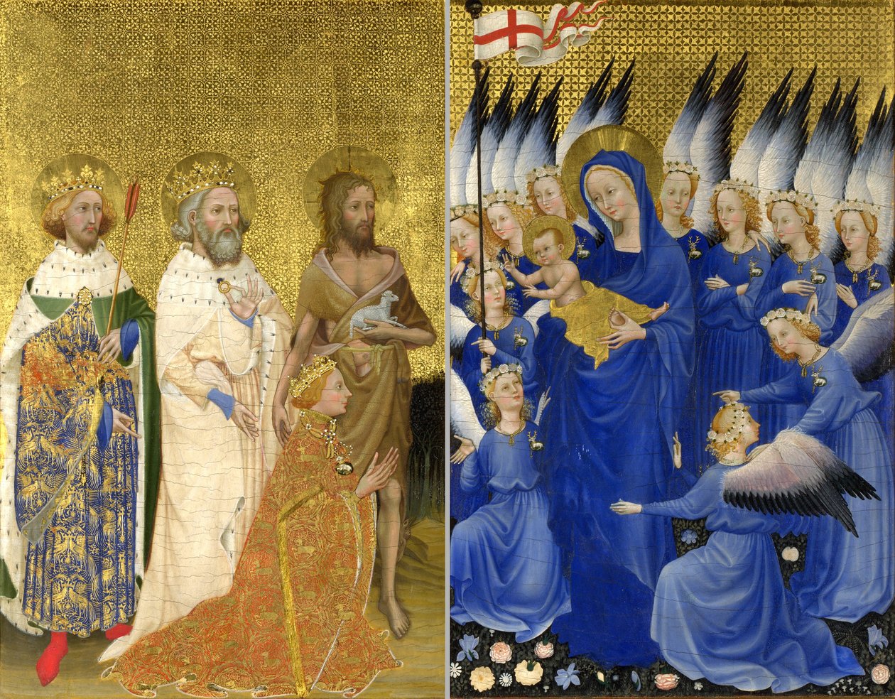 Richard II darovaný Panně a Dítěti jeho patronem svatým Janem Křtitelem a svatými Edwardem a Edmundem (Wilton Diptych) od Unknown