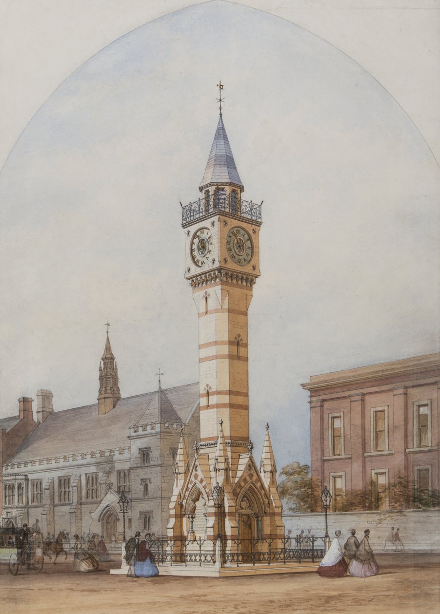 Architektonické výškové řešení: Pamětní hodinová věž, cca 1860 (tužka, tuš a čb na papíře) od Unbekannt Unbekannt