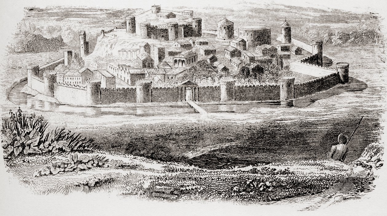 Celkový vzhled starověkých pevností a typická architektura středověkého hradu, z The National Encyclopaedia, vydané kolem roku 1890 od Unbekannt Unbekannt