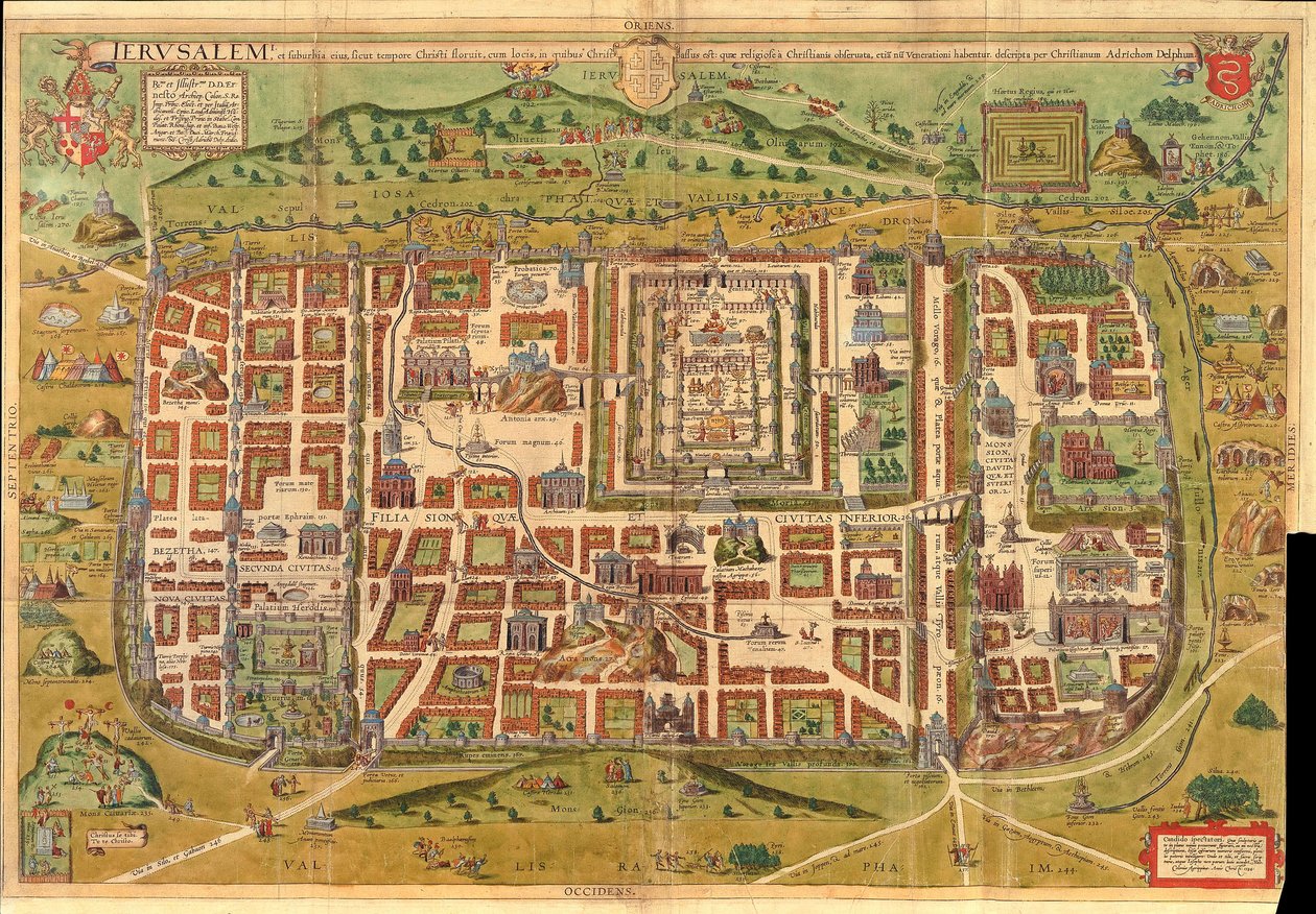 Mapa Jeruzaléma (ručně kolorovaná rytina) od Unbekannt Unbekannt