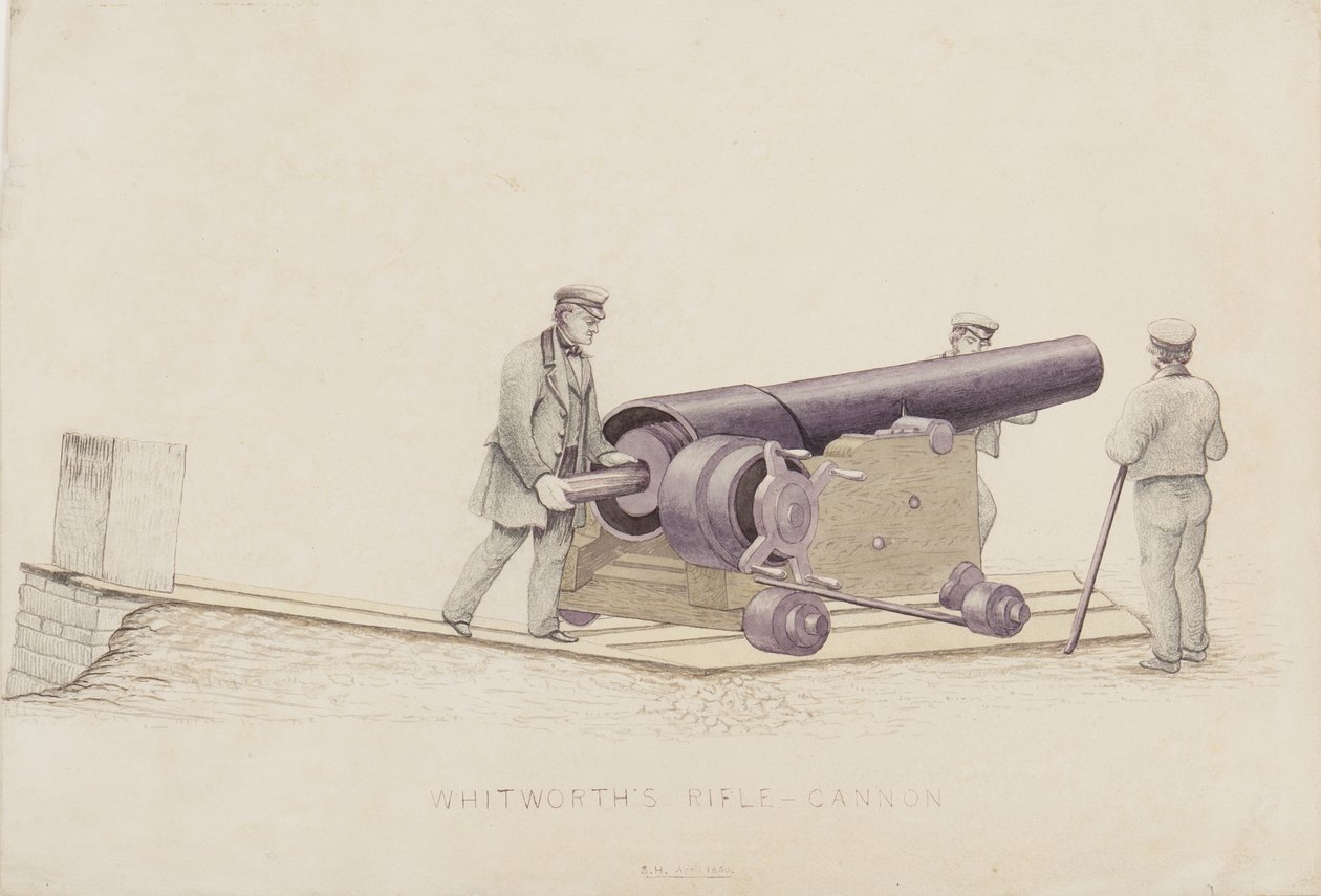 Whitworthův puškový kanón, cca 1860 (tužka a čb na papíře) od Unbekannt Unbekannt