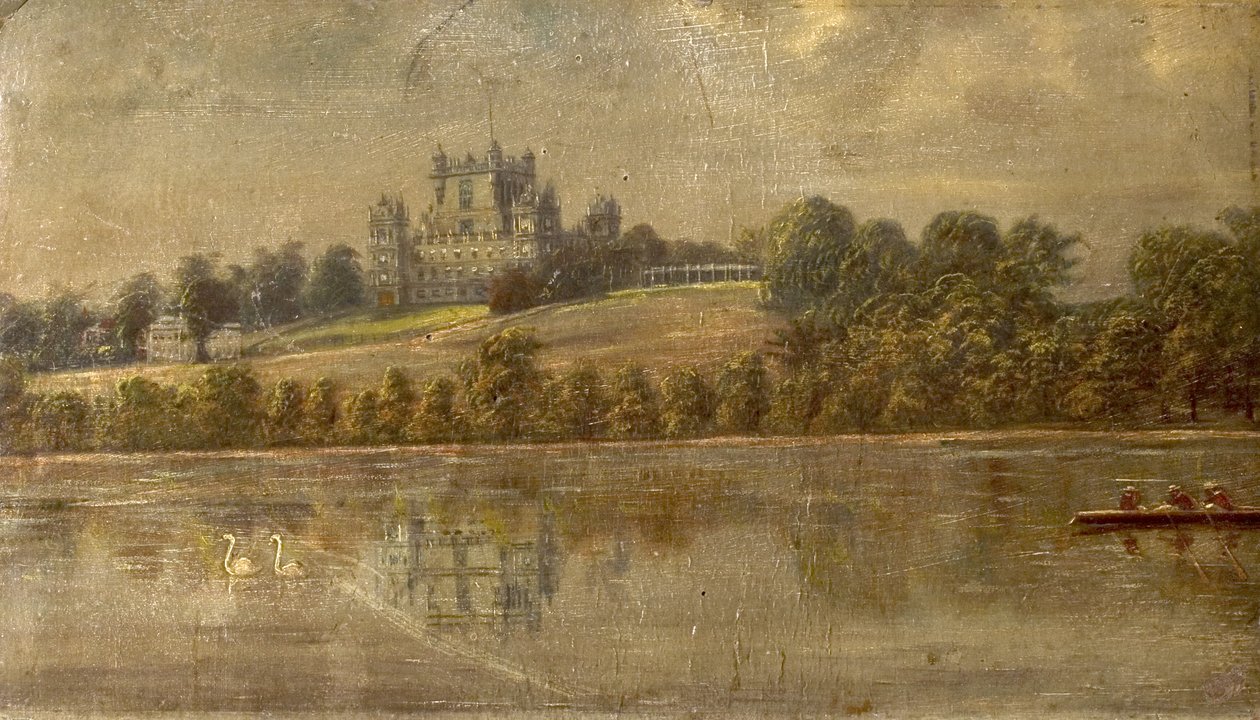 Wollaton Hall, Nottingham, od jezera, kolem roku 1890 od Unknown
