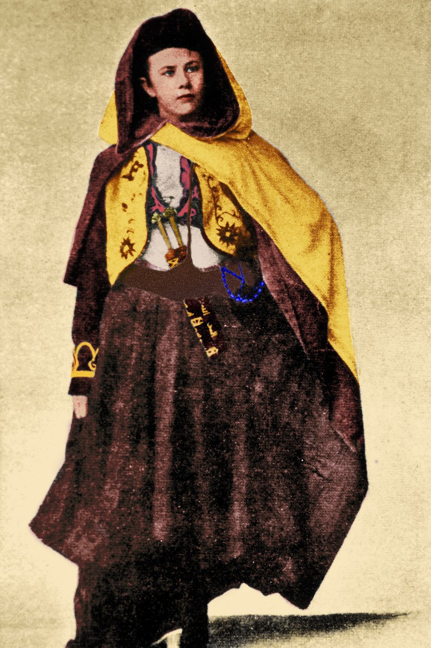 Švýcarská průzkumnice Isabelle Eberhardt v arabském kostýmu, kolem roku 1897 (pozdější kolorizace) od Unknown
