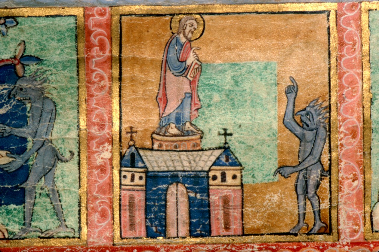 Detail z žaltáře, Pokušení Krista, druhý pravděpodobně osvětlený v Canterbury, c1140 od Unknown