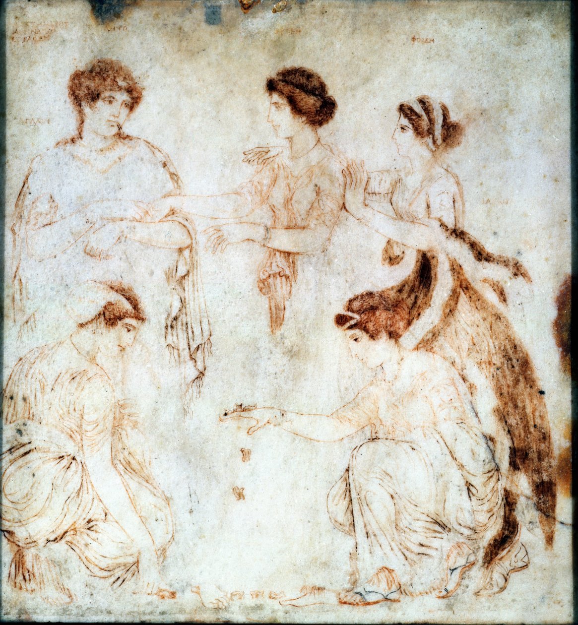 Hráči kostek, Herculaneum, 1. století našeho letopočtu (enkaustická barva na mramoru) od Unknown