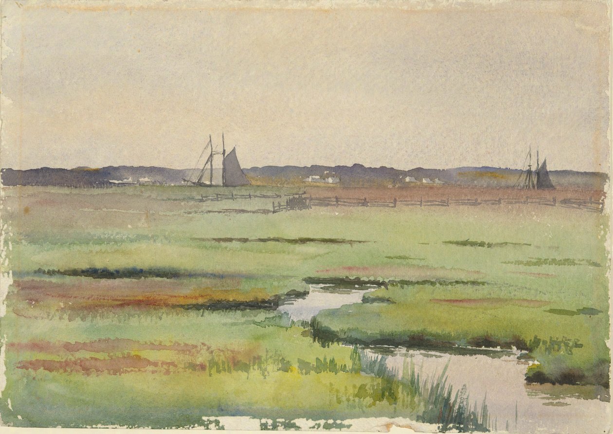 Marsh krajina s loděmi od Unknown