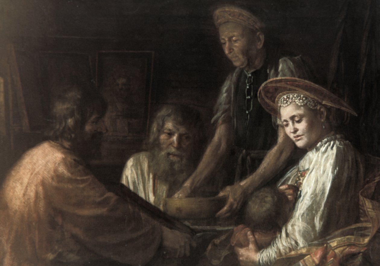 Rolníci na večeři obraz od Michaila Šibanova, 1774. od Unknown