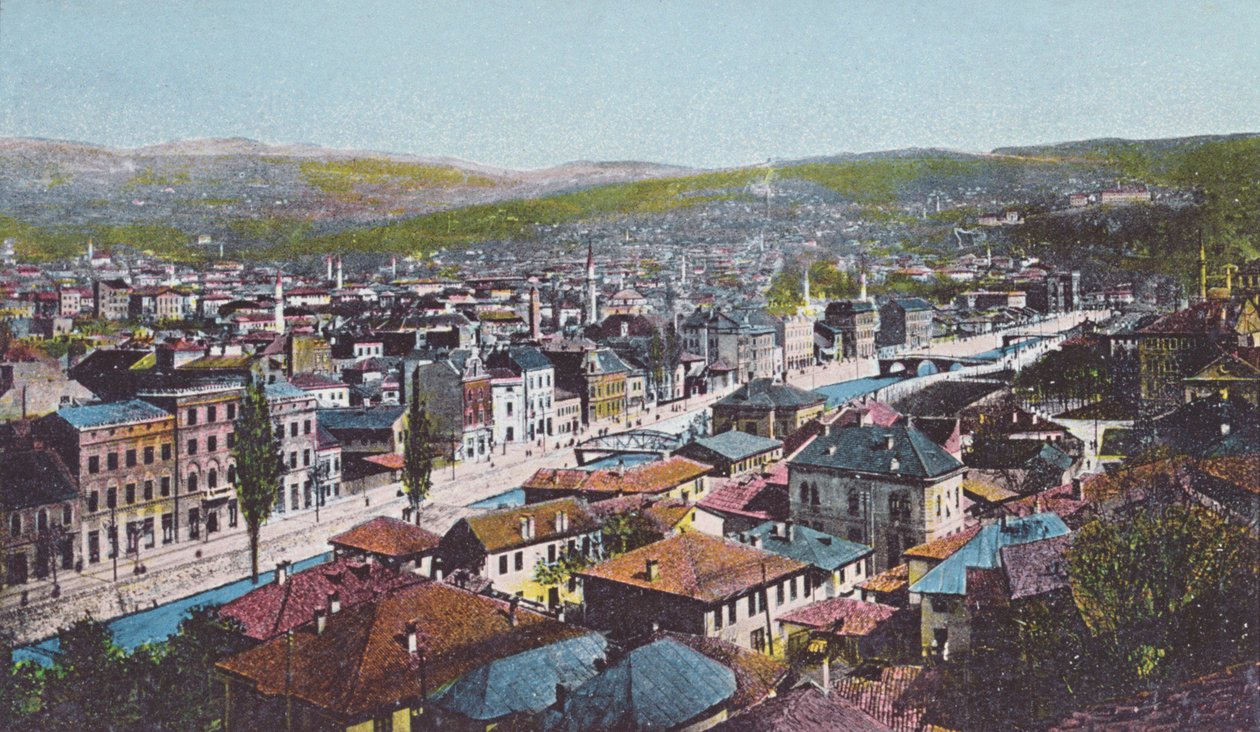 Pohlednice zobrazující Sarajevo a Appel Quay, 1913 od Unknown