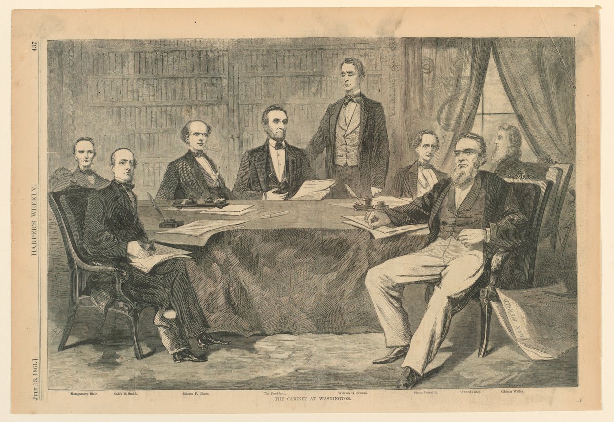 President Lincoln a členové jeho kabinetu ve Washingtonu, DC, z Harper