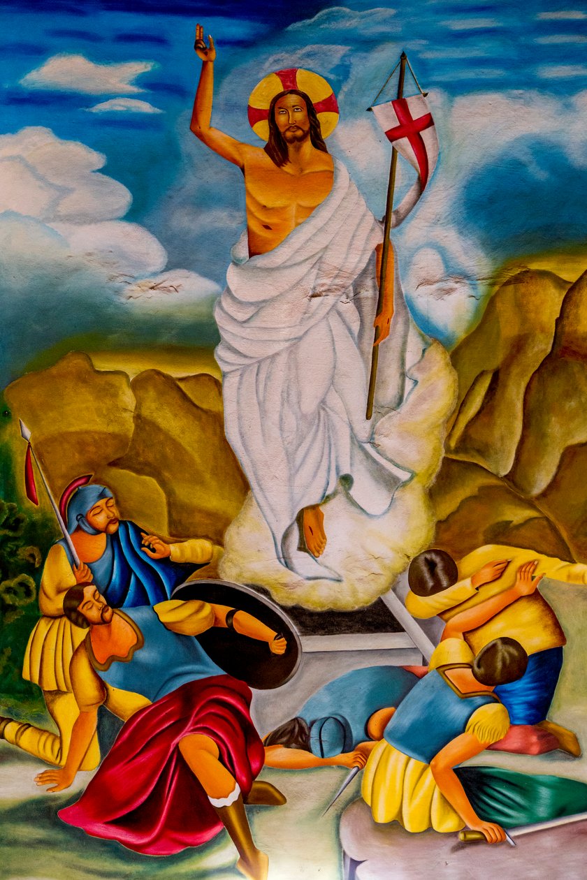 Freska vzkříšení v katolickém farním kostele Cristo Risorto de Hedzranawoe, Lomé, Togo. od Unknown