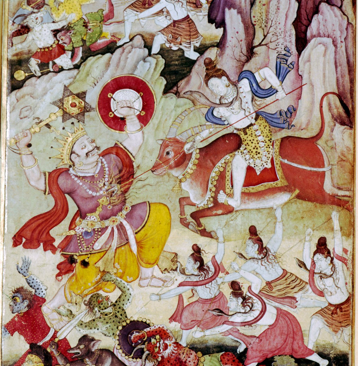 Shiv Destroys The Demon Andhaka, Harivamsa Manuscript, Mughal, S1590 od Unknown