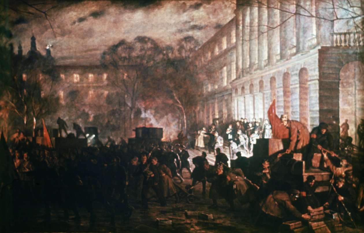 Institut Smolny - Ředitelství Říjnové revoluce, Petrohrad 1917, Malba V, Kuzněcov. od Unknown