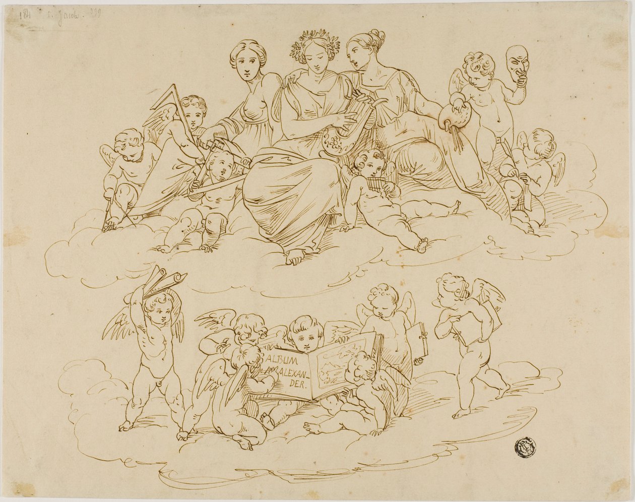 Tři múzy (Urania, Terpsichore a Thalia) s Puttim od Unknown