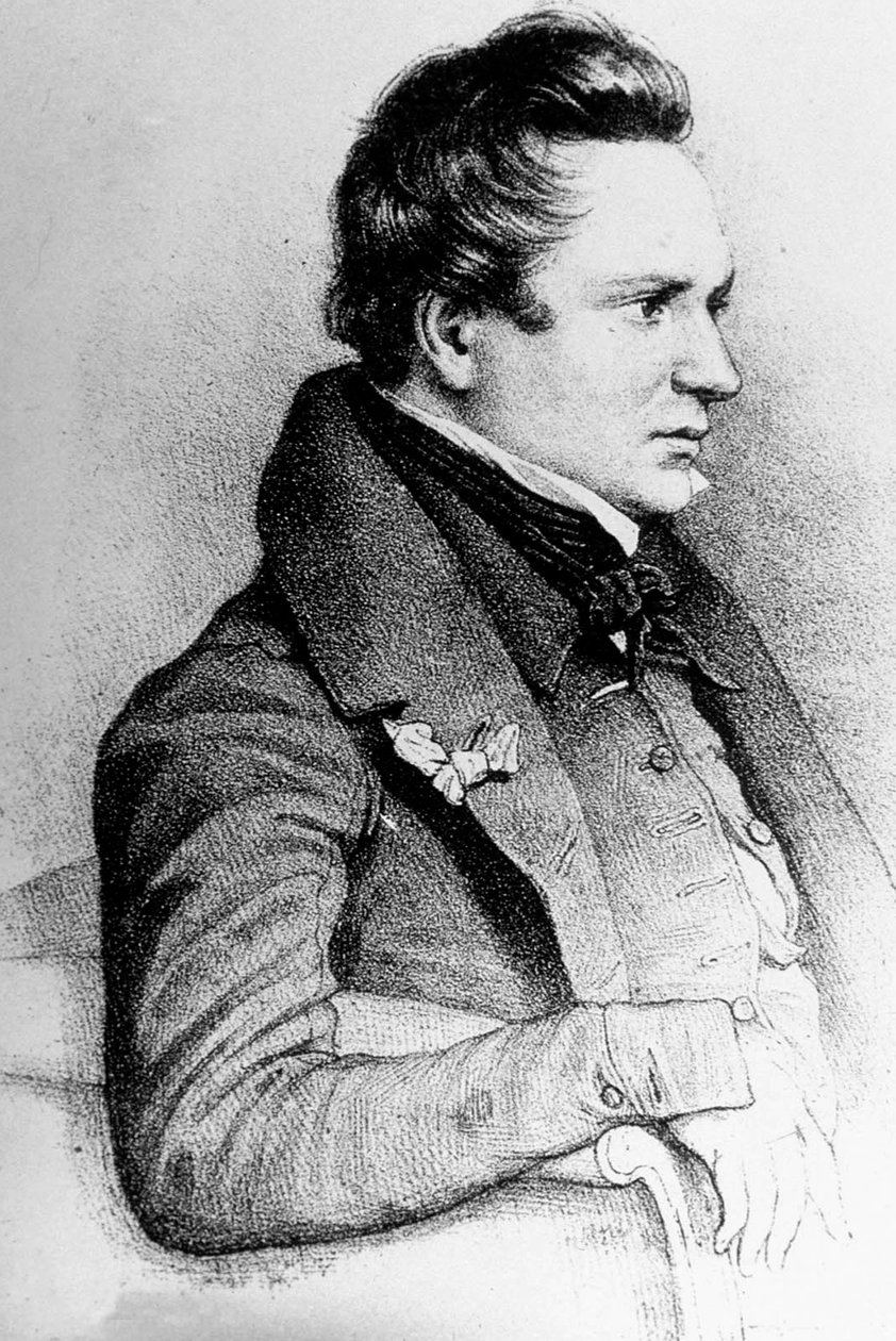 Victor Hugo (1802-1885) francouzský spisovatel, zde v roce 1832, rytina Georgese Freye podle LeonNoela od Unknown