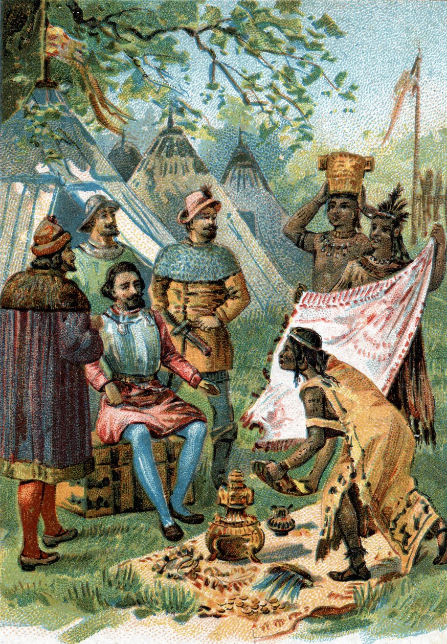 1518 - 1519: Fernand Cortez odešel na dobytí Mexika a dostává dary císaře Montezumy. od Unknown artist