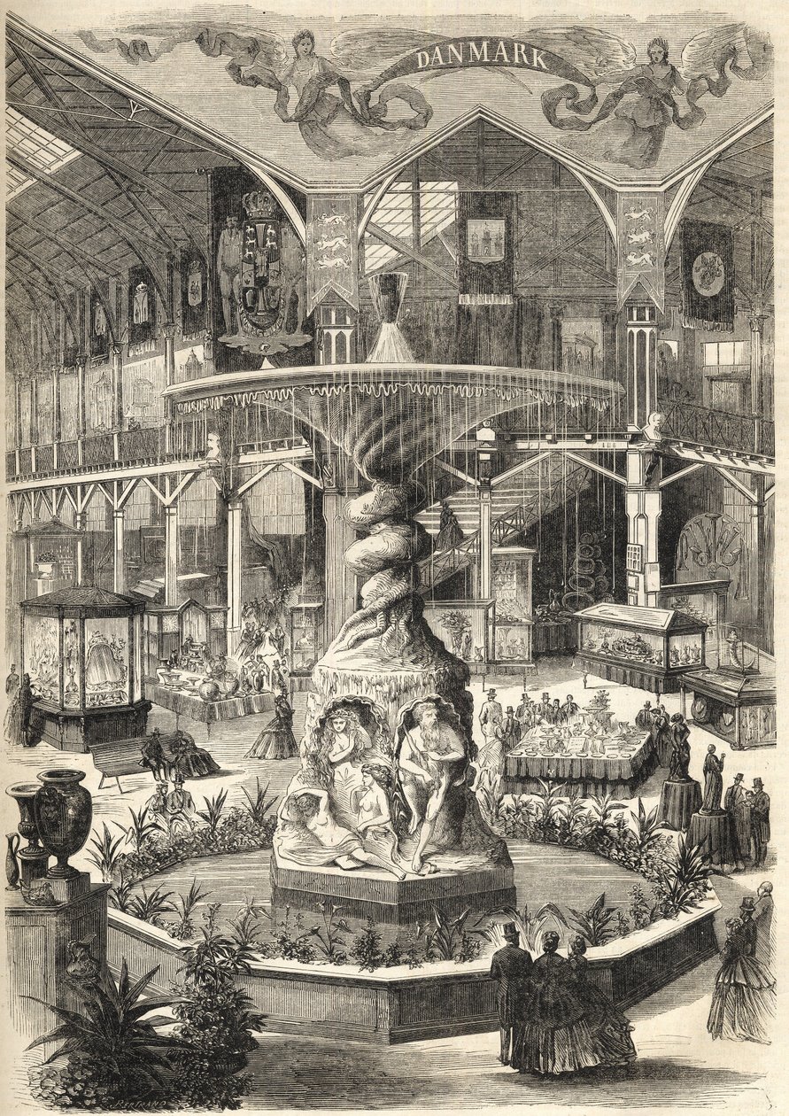 1866 Stockholm Expo - výstava umění a průmyslového umění - Stockholmsutstallningen 1866 - Stockholm - Velká výstava výtvarného umění a průmyslu - The Great Nef - Fontaine Molin - od Unknown artist