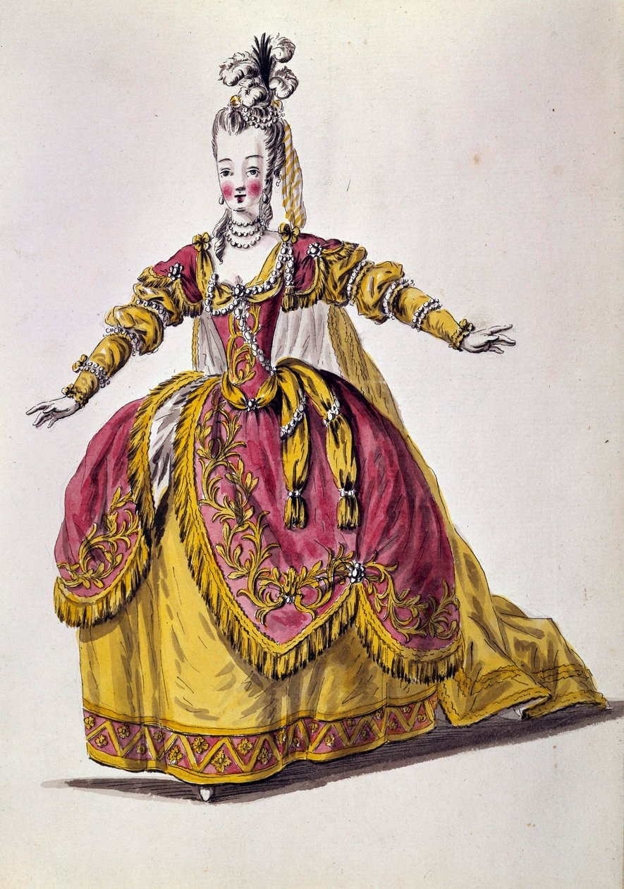 Divadelní kostým 18. století, rytina Paříže 19. století, B.N. od Unknown artist