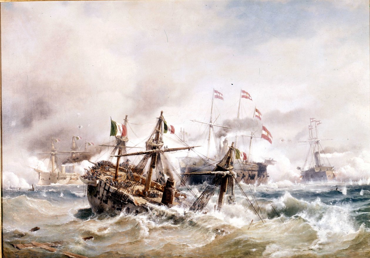20/07/1866: Bitva u Lissa u Dalmácie: Rakušané zničili italskou flotilu. od Unknown artist