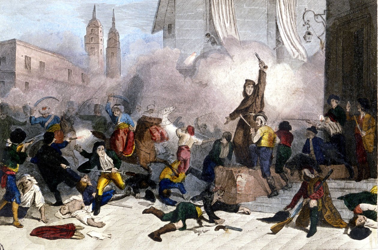 5.2.1808: Madridské povstání proti francouzskému ovládnutí Španělska. Litografie kolem roku 1830. od Unknown artist