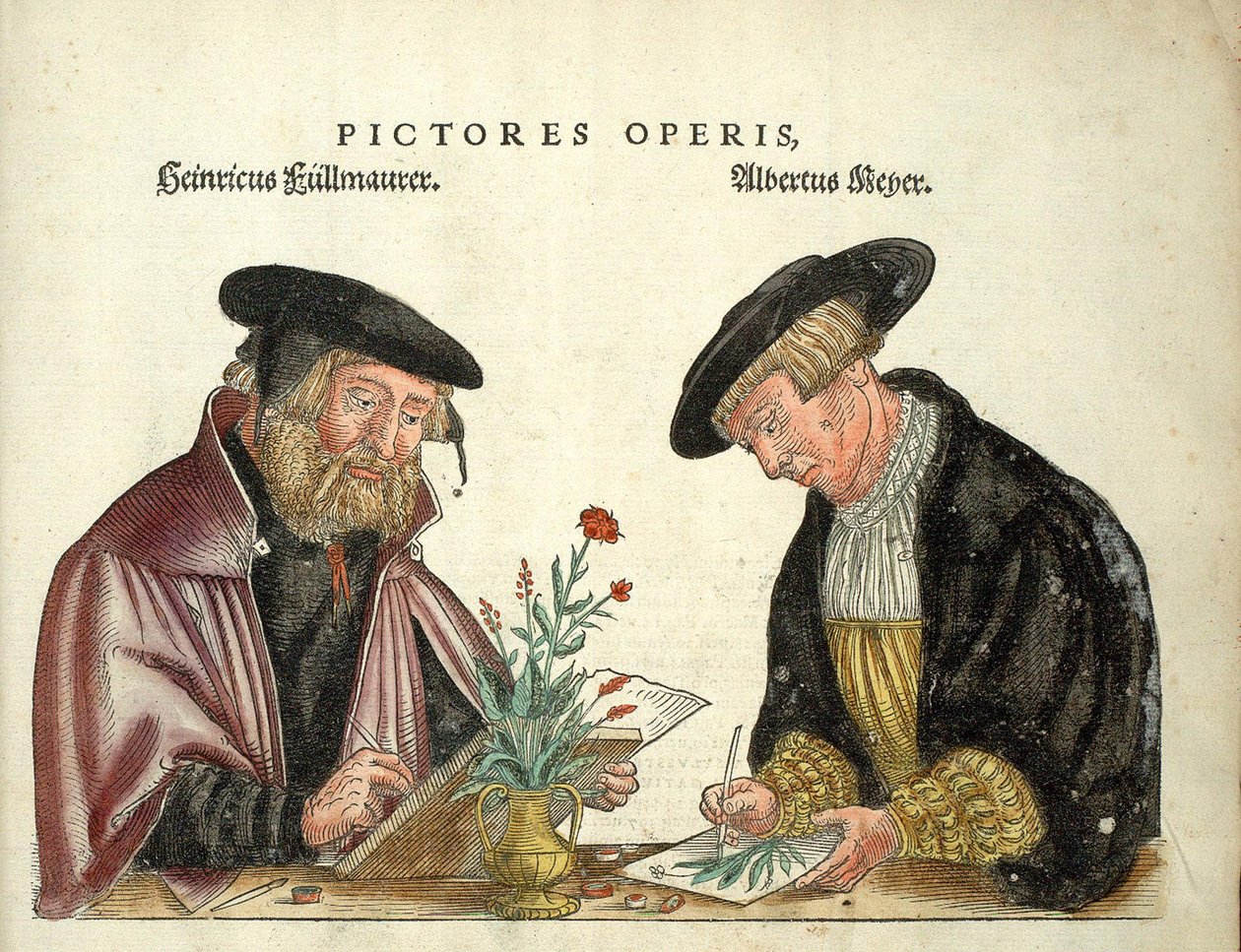 2 umělci, kteří ilustrovali knihu, Albert Meyer a Veit Rudolph Speckle, „“ De Historia Stirpium commentarii insignia,...““ od Leonharta Fuchse od Unknown artist