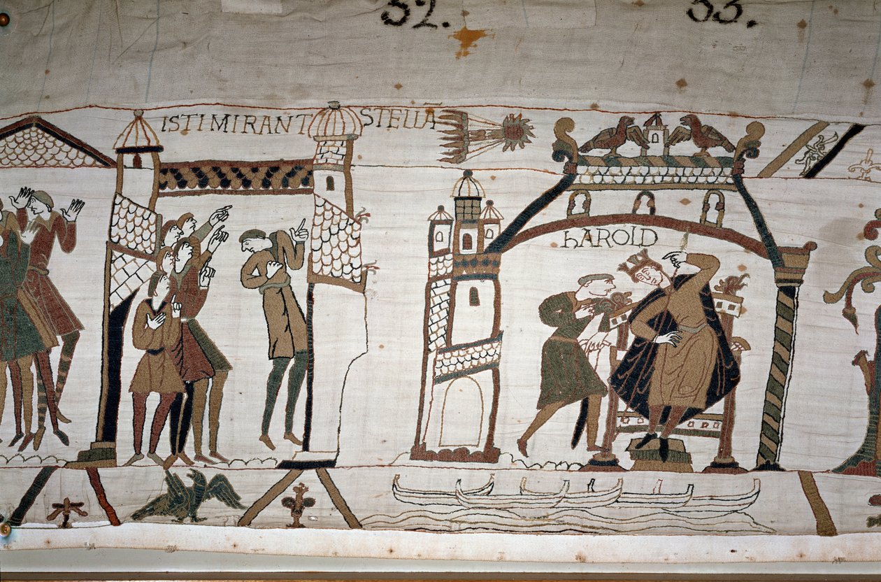 32: Vzhled komety; 33: Posel varuje krále Harolda II. (1022 - 1066) - tapisérie z Bayeux, známá jako výšivka královny Mathildy od Unknown artist