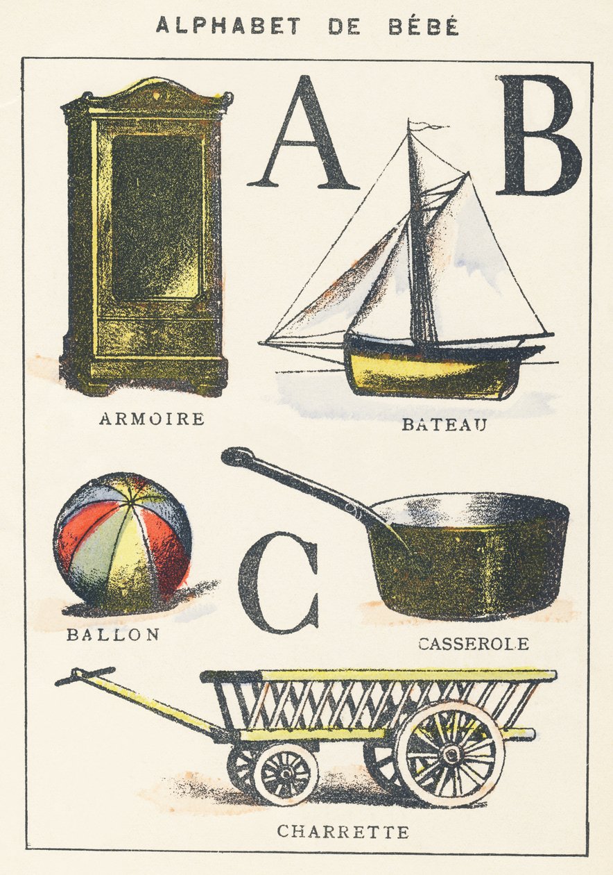 A B C: skříň, loď, balón, hrnec, vozík od Unknown artist