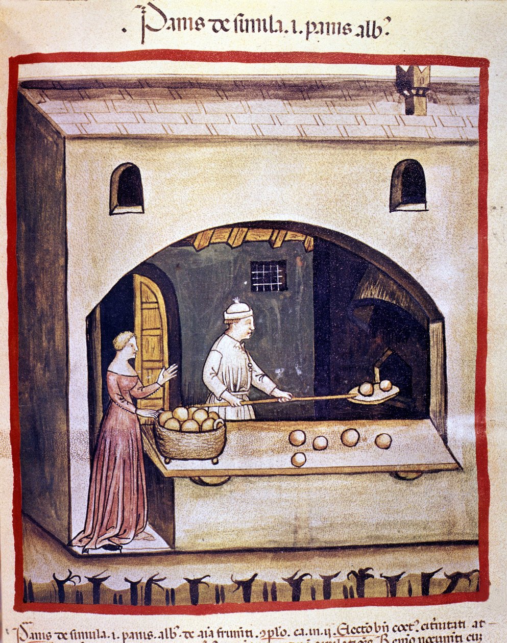 Pekař připravuje bílý chléb a krupicový chléb. Osvětlení z dojení medicíny a dietetiky „“Tacuinum sanitatis““ od Unknown artist
