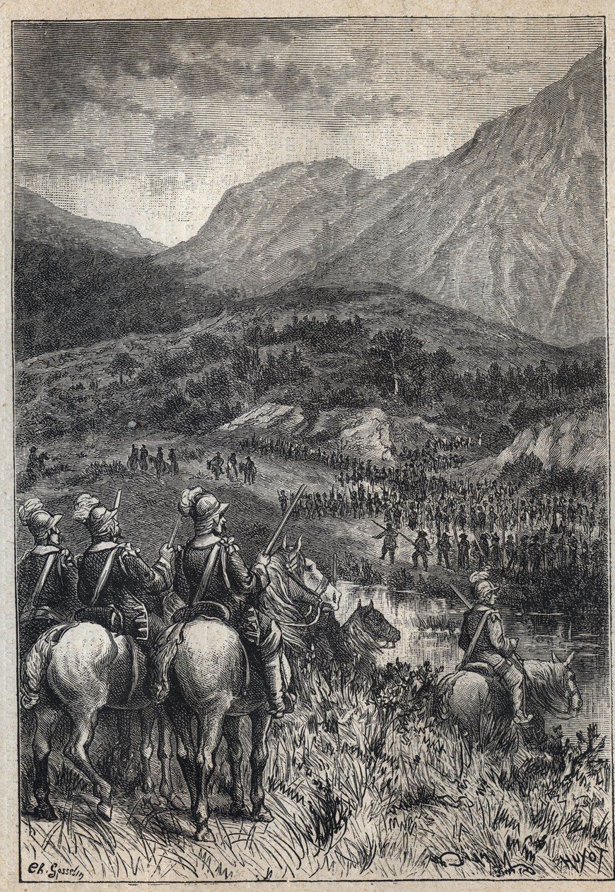 Bitevní pole – ilustrace z 19. století k historickému románu „The Puritans of Scotland“ (Stará smrtelnost) od Waltera Scotta (1771-1832) od Unknown artist