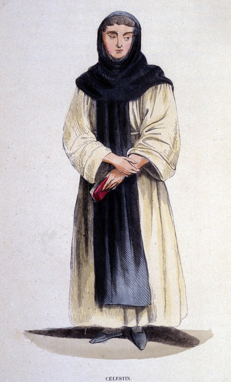 Celestin, řeholník řádu založeného roku 1254 Célestinem V. Rytina 19. stol. od Unknown artist