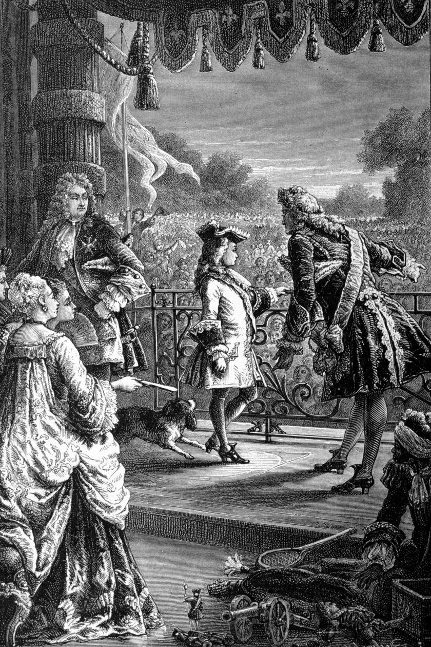Kurtizán ukazuje mladého Ludvíka XV. (1710 - 1774), dav v radosti a říká mu. Jednoho dne to všechno bude tvoje. Rytina 19. století. od Unknown artist
