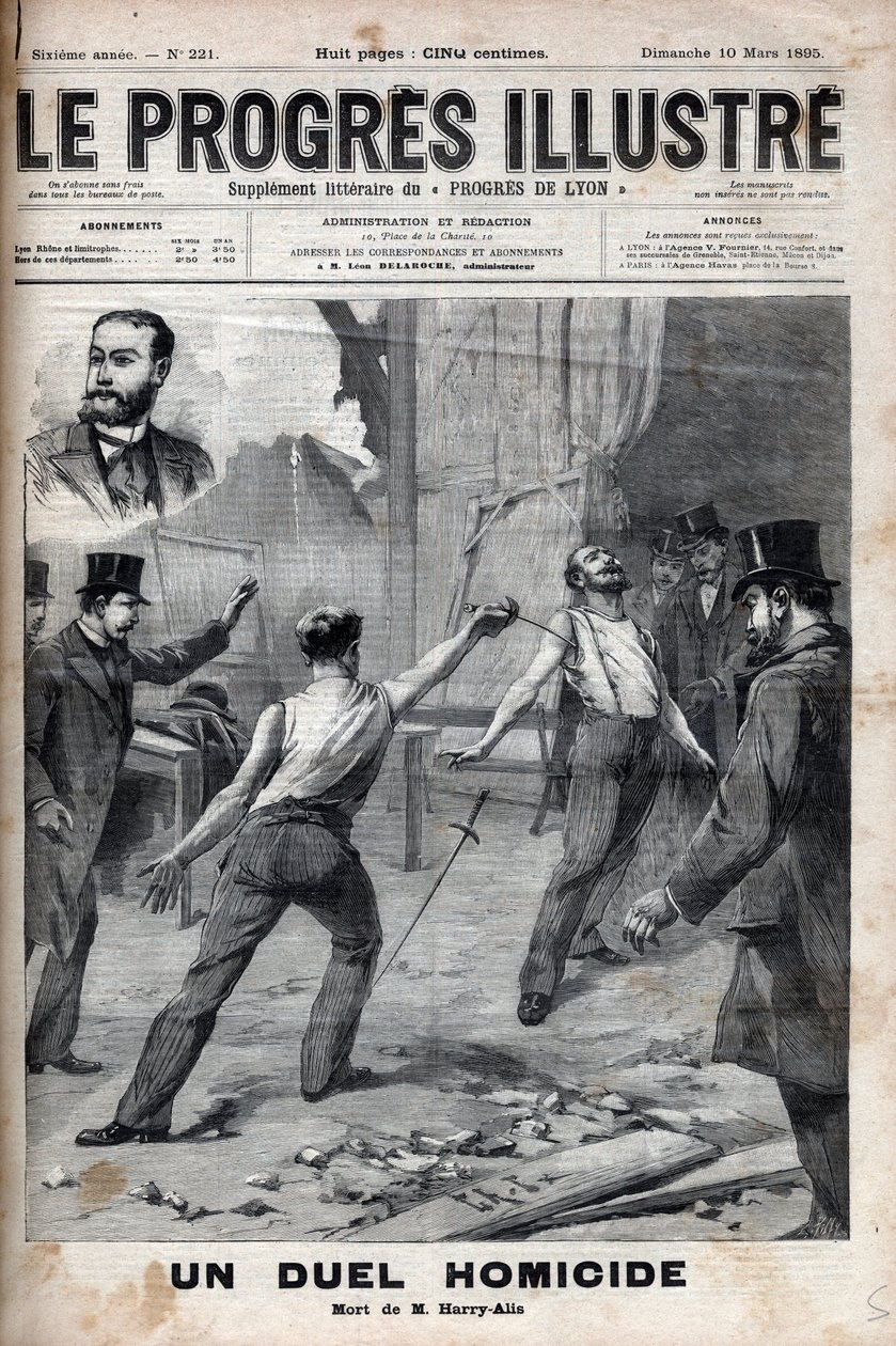 Vražedný souboj - 1. března 1895 se odehrál souboj se spejem mezi dvěma členy Výboru Francouzské Afriky, kteří byli dříve dobrými soudruhy, Alfredem Le Chatelierem a Hippolytem Percherem, alias Harrym Alisem, a to od Unknown artist