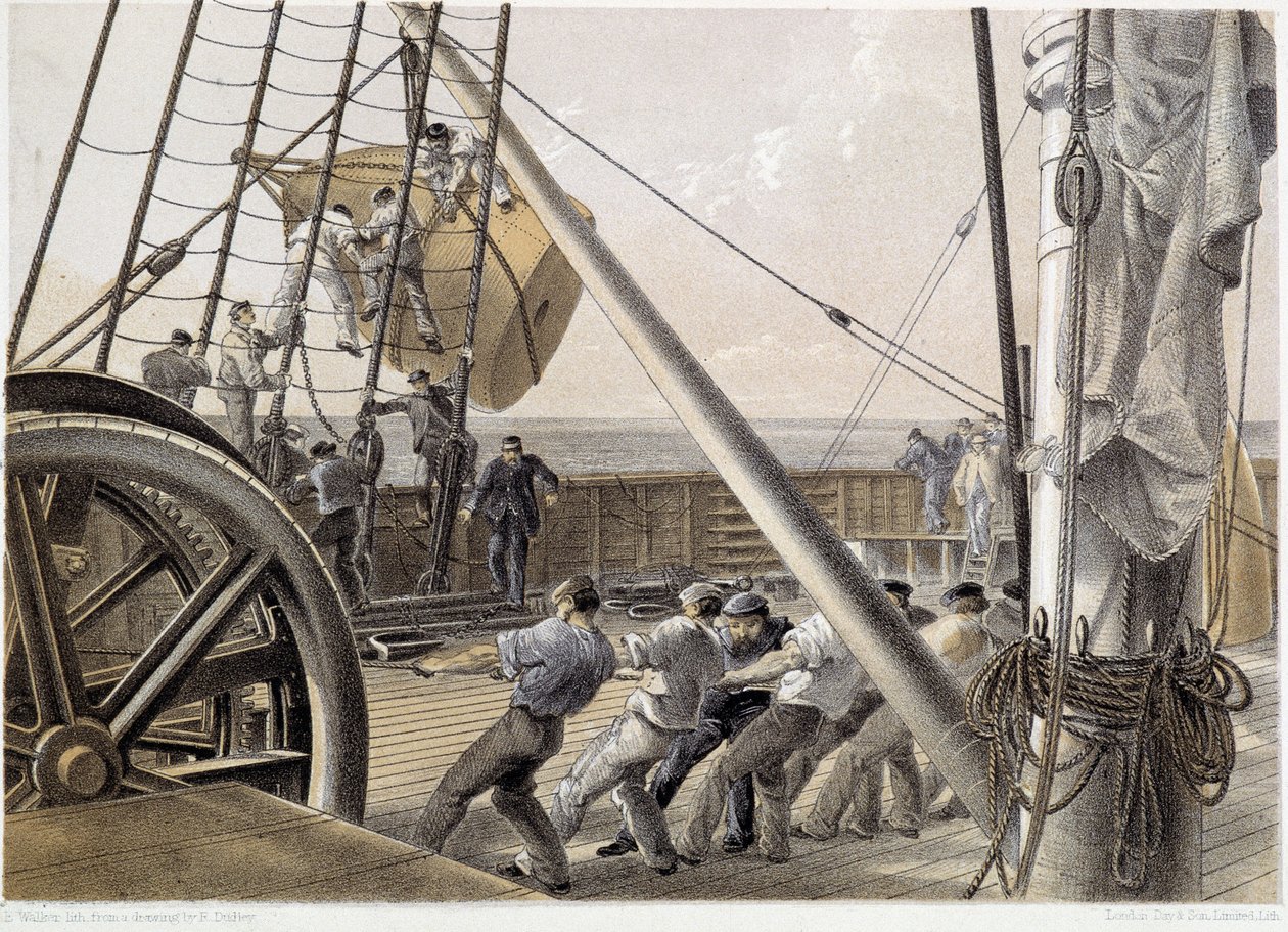 Obrovská bodová bóje byla nakreslena 2. srpna 1858 - v „The Atlantic telegraph“ od W. H. Russela, c. 1860 od Unknown artist