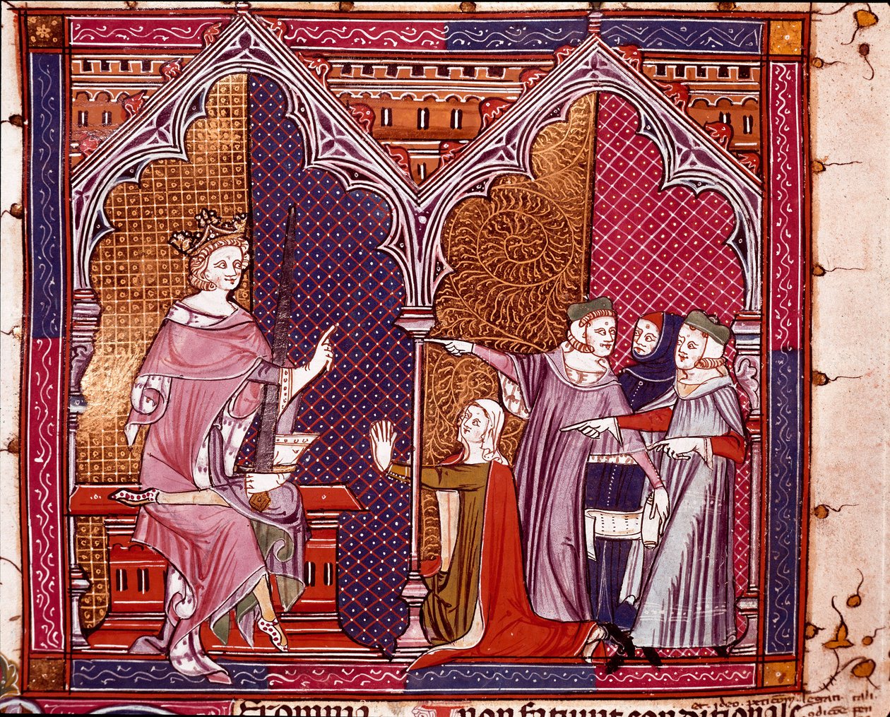 Král vykonávající spravedlnost Miniatura převzatá z „Justiniani in Fortiatum““ Královská knihovna kláštera Escorial ze 14. století, Španělsko od Unknown artist