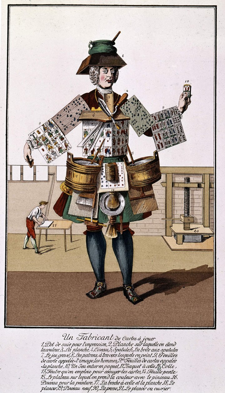 Výrobce hracích karet. Rytina ze 17. - 18. století podle „The Playing Cards“. od Unknown artist