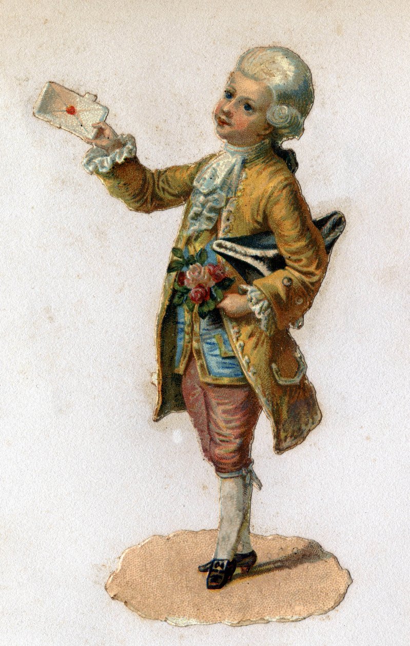 Posel (18. století) nesoucí zapečetěný dopis. Chromolitografie kolem roku 1890. od Unknown artist
