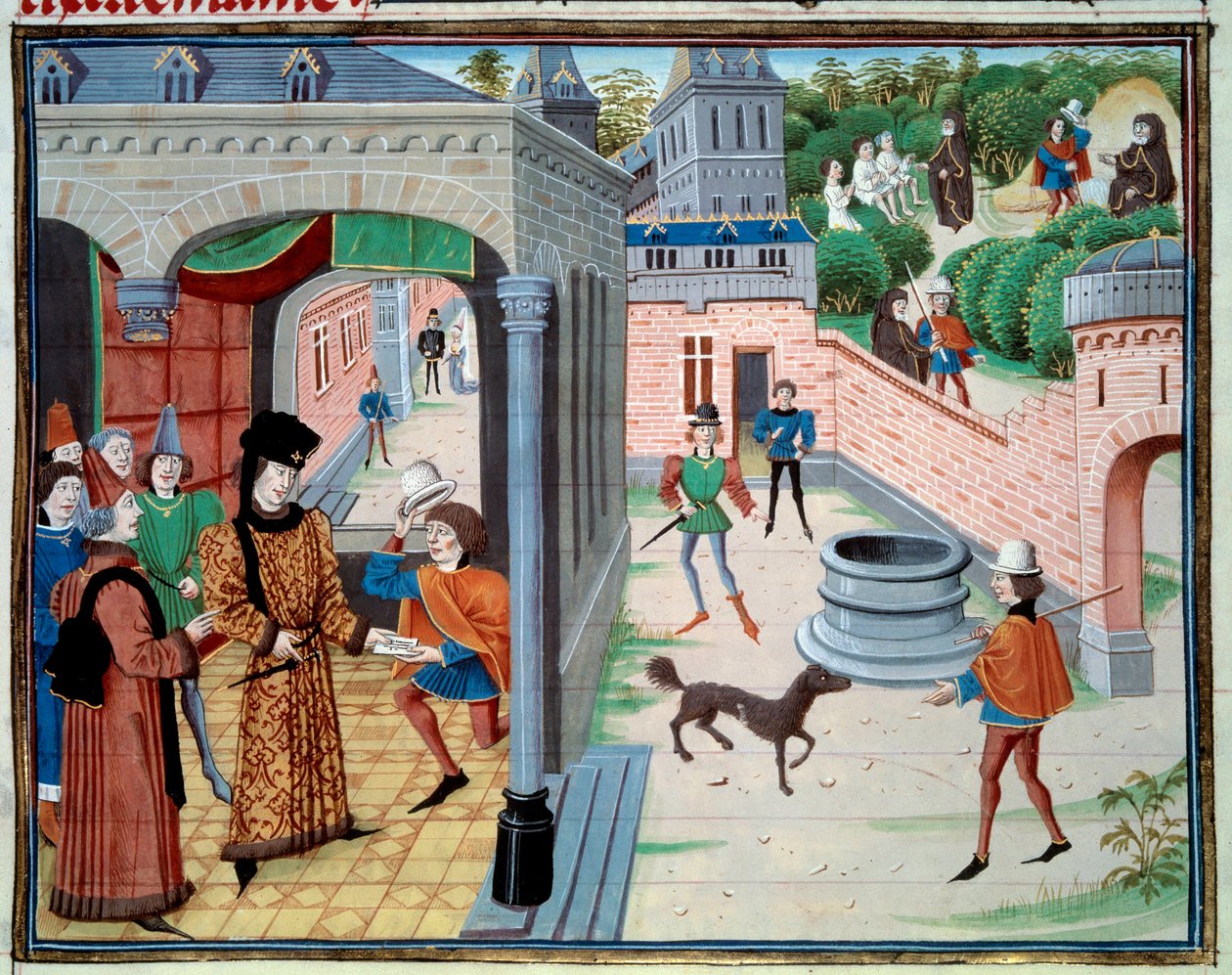 Do messengeru. Miniatura z rukopisu „Renaud de Montauban“ nebo „Les quatre fils Aymon“ od Loyseta Liedeta (aktivní mezi 1448 a 1478). Paní 5073. Bibliotheque de l