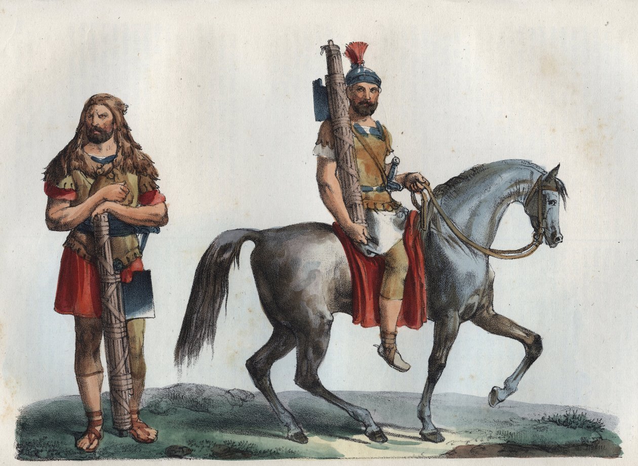 Vojenský lictor a vojenský lictor kavalérie - rytina z „Užití a zvyky všech národů vesmíru. To je historie vlády, zákonů, milicí, náboženství všech národů od nejvzdálenějších dob až po současnost. od Unknown artist