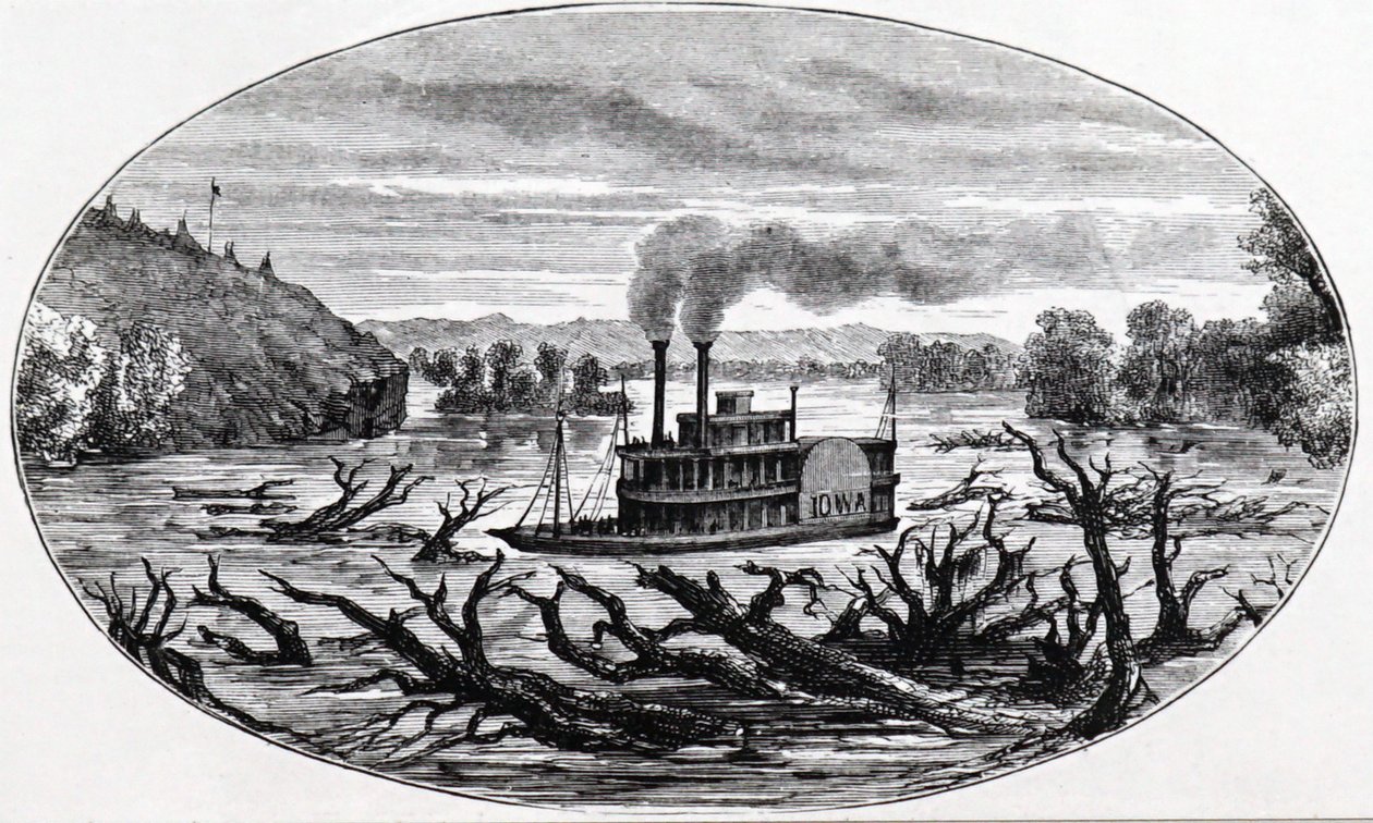 Parník s pádly na horním toku Missouri od Unknown artist