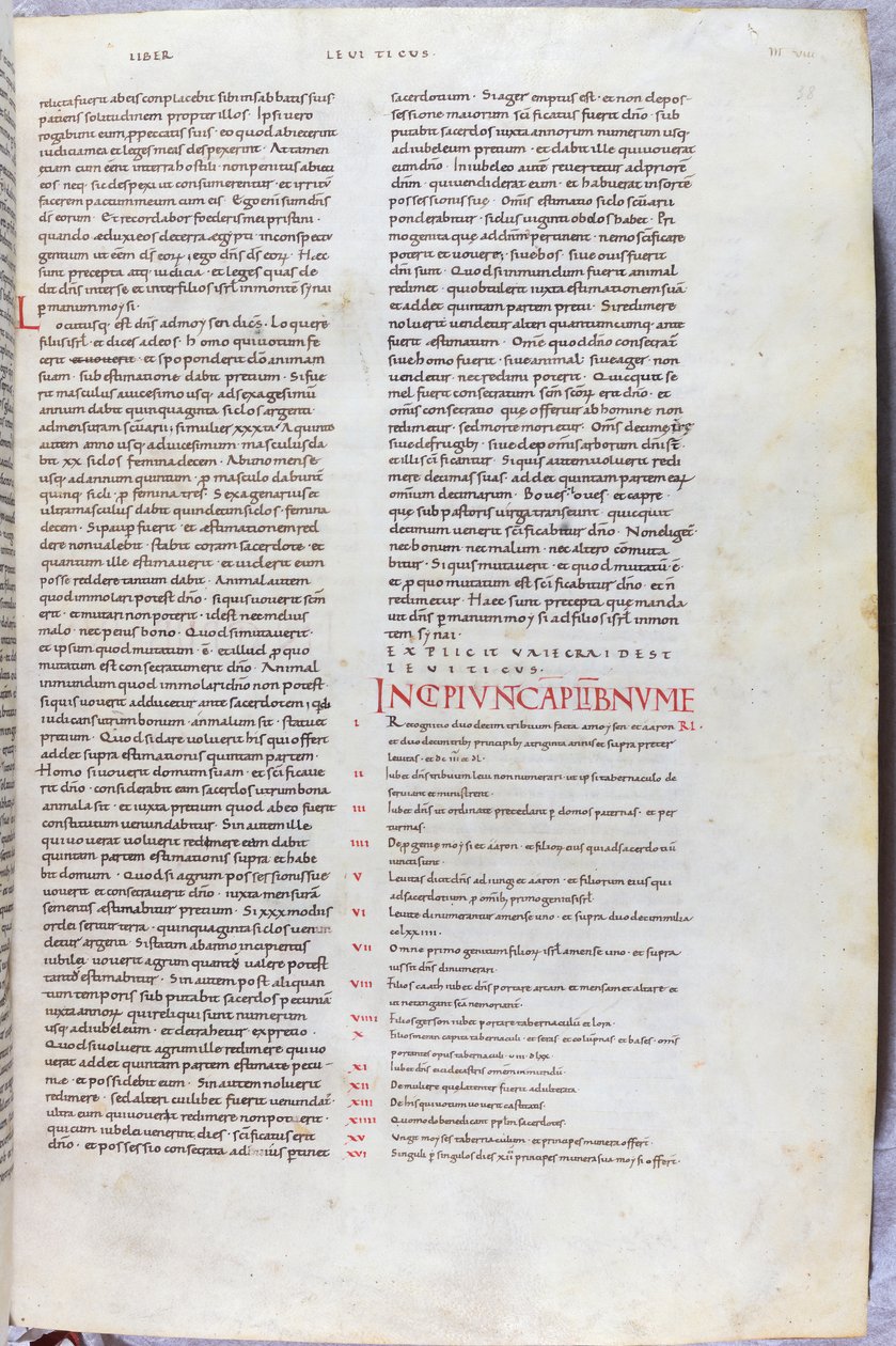 Stránka z Bible z 11. století s incipitem kapitoly z knihy Numeri od Unknown artist