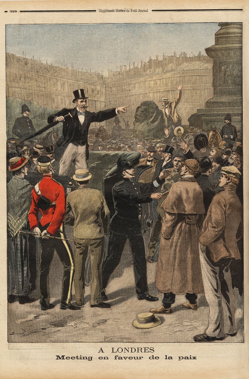 Mírové setkání v Transvaal, Trafalgar Square, Londýn. Rytina v „“ Le petit journal““ 9. 8. 1899. Kolekce Selva. od Unknown artist