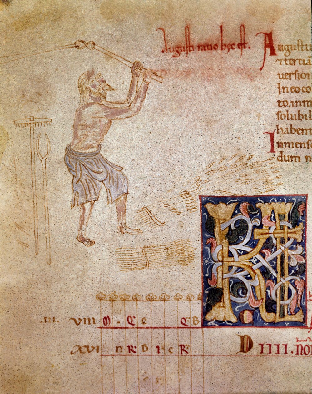 Rolník mlátící pšenici, měsíc srpen (miniatura od Unknown artist