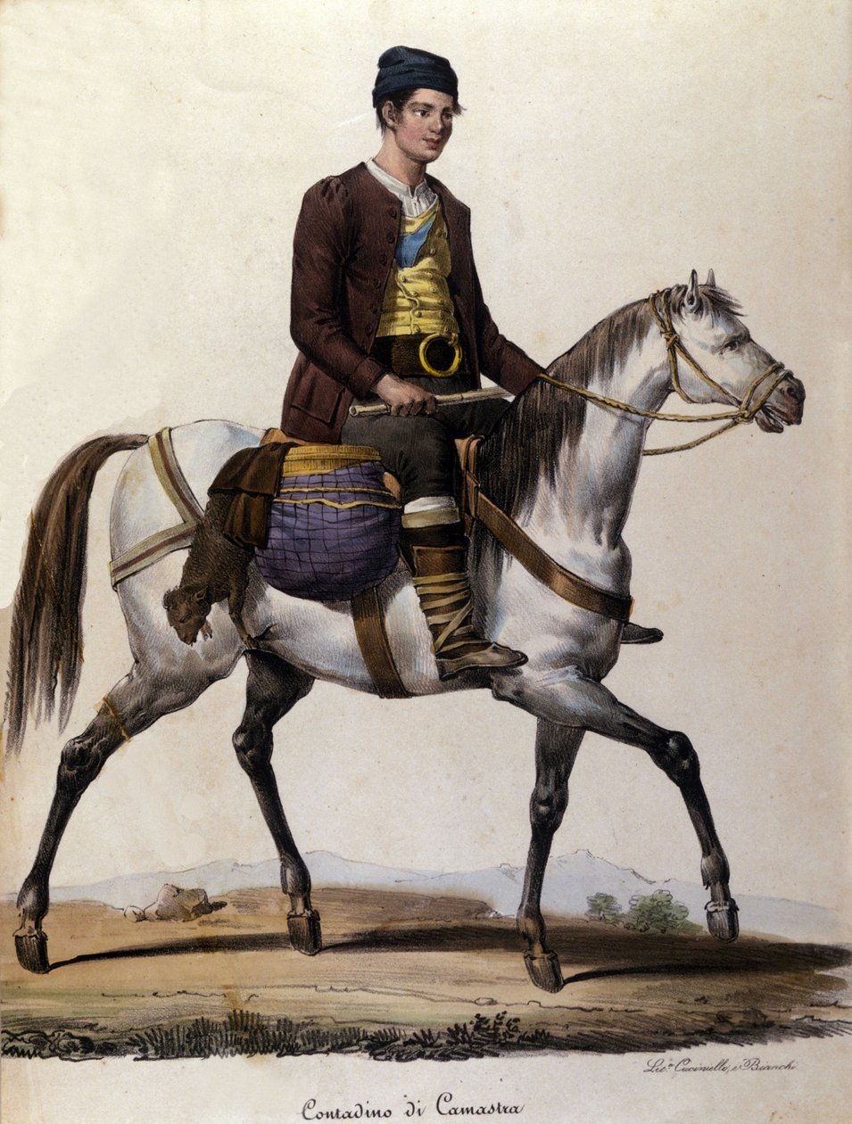 Rolník na koni, v blízkosti Camastra na Sicílii Rytina 19. století od Unknown artist
