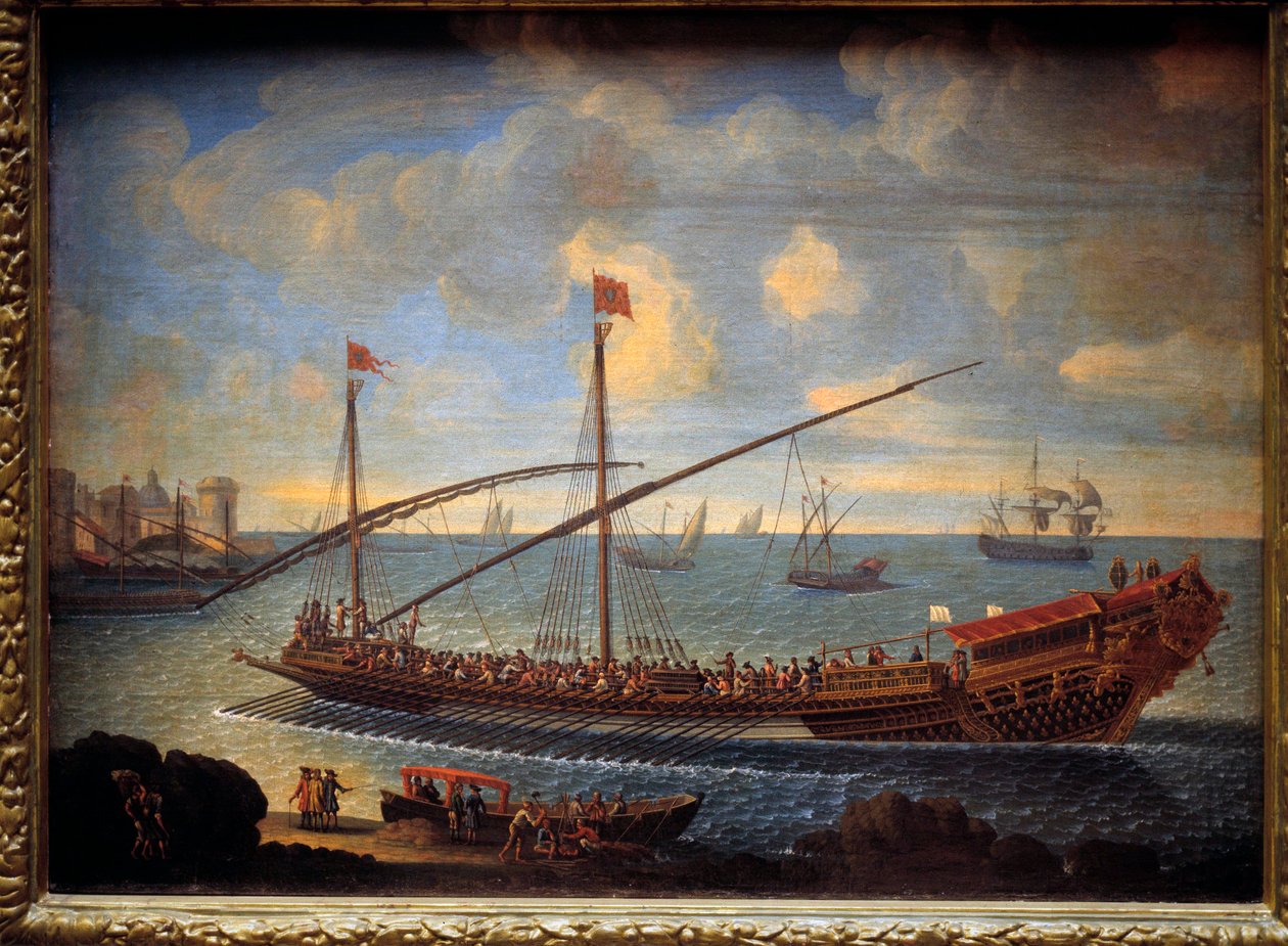 Královská galéra vracející se do přístavu Toto je „Reale de France“ postavená v roce 1679. Anonymní obraz ze 17. století. Paříž, Musee de la Marine od Unknown artist
