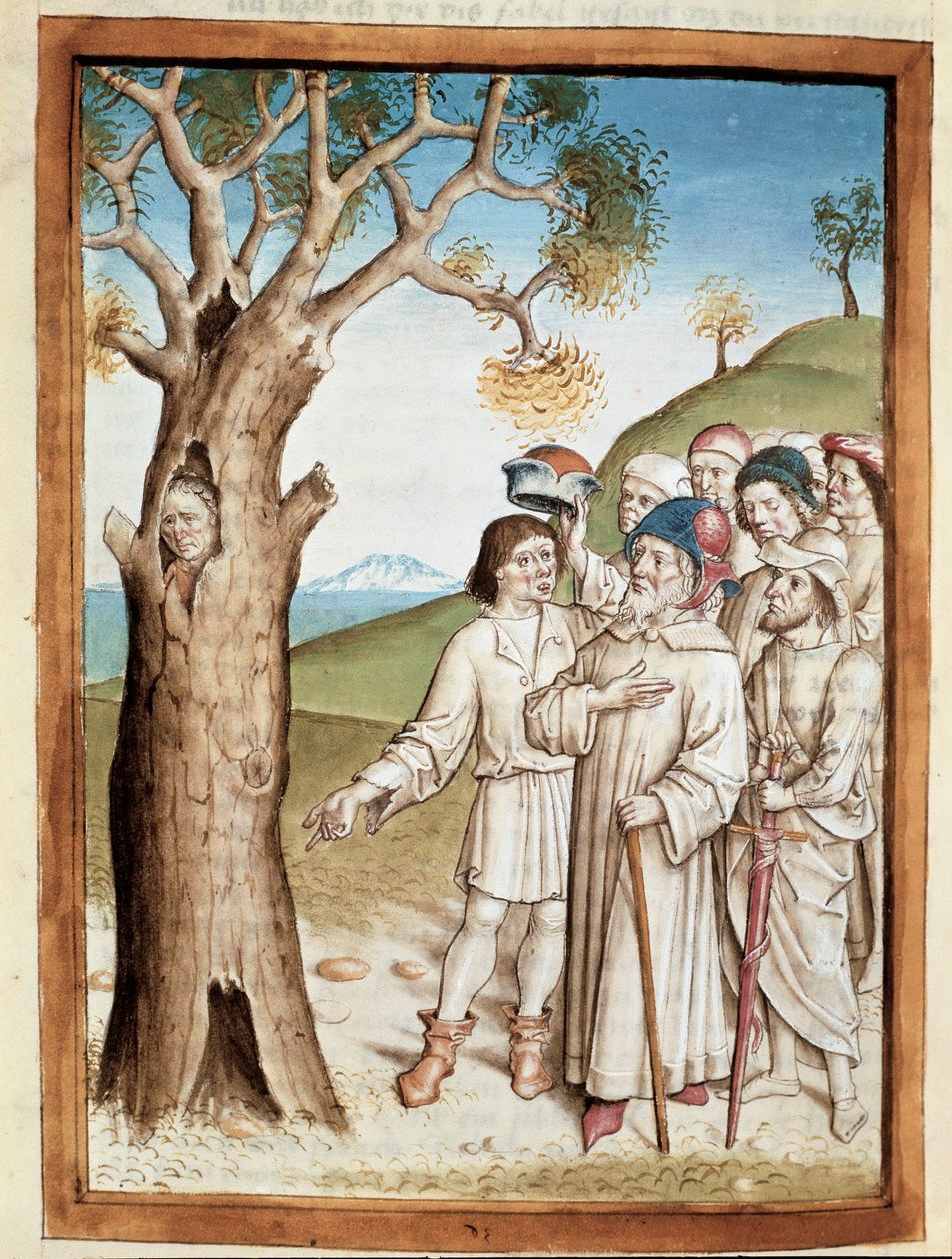Hledač se skrývá v miniaturním kmeni stromu z německého překladu bajek Bidpaiho „Kalila (Calila) a Dimna“. (ms. 1389, fol. 36) kolem 1480 Chantilly, musee Conde od Unknown artist