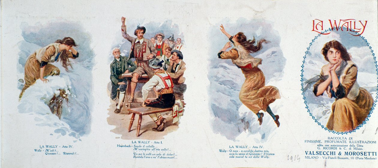 Série vinět ilustrujících operu La Wally (litografie) od Unknown artist